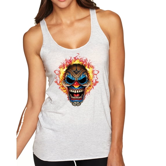 Wild Bobby, Flaming Laughing Fierce Clown | Womens Cars and Trucks Premium Tri-Blend Racerback Tank Top, Heather White, Small