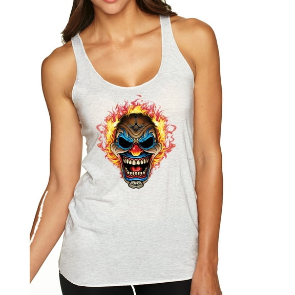 Wild Bobby, Flaming Laughing Fierce Clown | Womens Cars and Trucks Premium Tri-Blend Racerback Tank Top, Heather White, Small