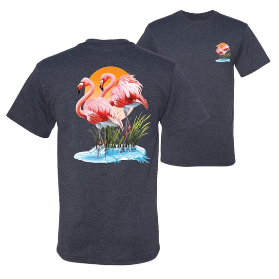 Wild Bobby, Flamingo Love Print, Animal Lover, Front and Back Men Graphic Tee, Vintage Heather Navy, 4X-Large