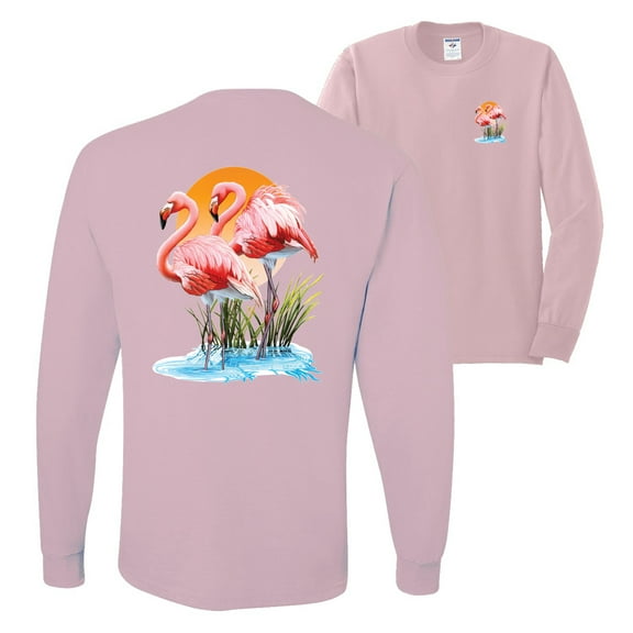 Wild Bobby, Flamingo Love Print, Animal Lover, Front and Back Mens Long Sleeve Shirt, Light Pink, X-Large