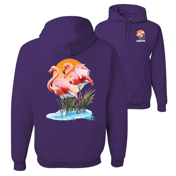 Wild Bobby, Flamingo Love Print, Animal Lover, Front and Back Unisex Graphic Hoodie Sweatshirt, Purple, Small