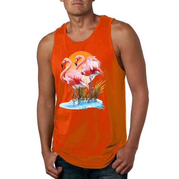 Wild Bobby, Flamingo Love Print, Animal Lover, Men Graphic Tank Top, Orange, Medium