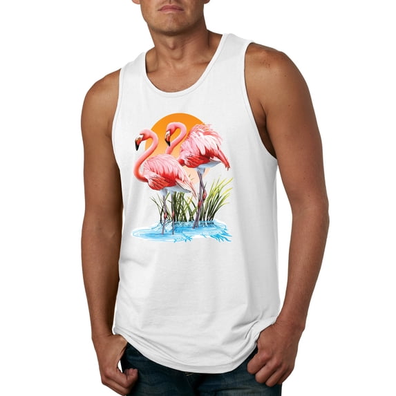 Wild Bobby, Flamingo Love Print, Animal Lover, Men Graphic Tank Top, White, Small