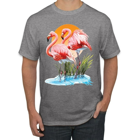 Wild Bobby, Flamingo Love Print, Animal Lover, Men Graphic Tee, Heather Grey, Large