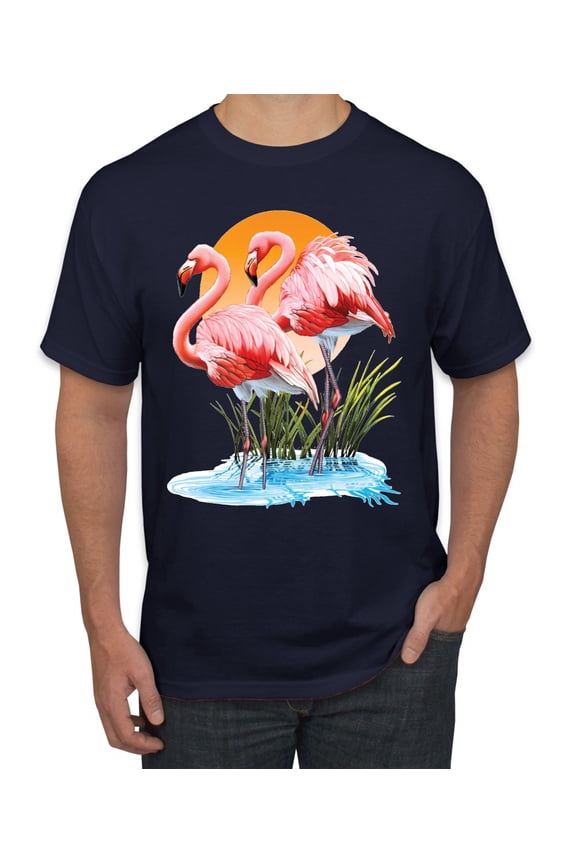 , Flamingo Love Print, Animal Lover, Men Graphic Tee, Navy, X-Large