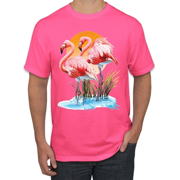 Wild Bobby, Flamingo Love Print, Animal Lover, Men Graphic Tee, Neon Pink, Medium