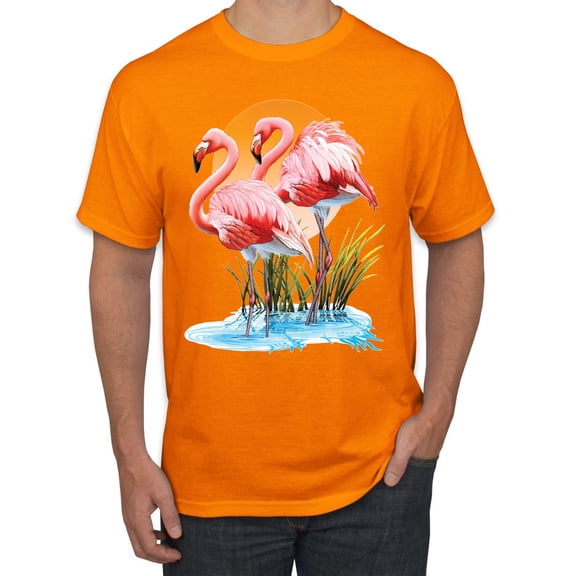 Wild Bobby, Flamingo Love Print, Animal Lover, Men Graphic Tee, Orange, Medium