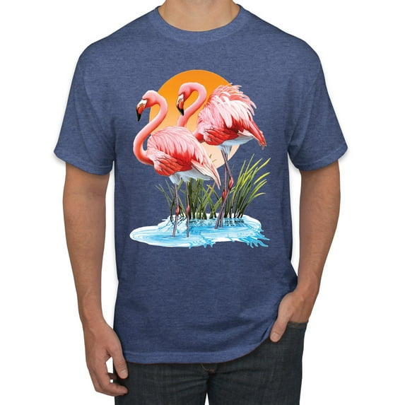 Wild Bobby, Flamingo Love Print, Animal Lover, Men Graphic Tee, Vintage Heather Blue, 4X-Large