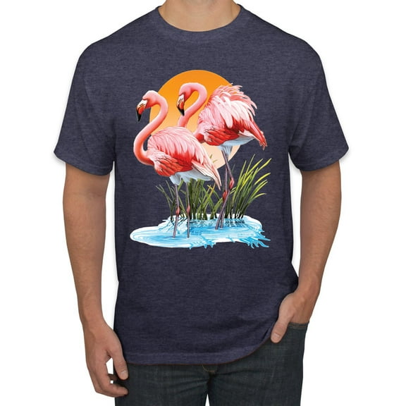 Wild Bobby, Flamingo Love Print, Animal Lover, Men Graphic Tee, Vintage Heather Navy, Small