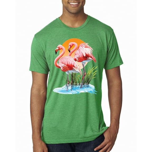 Wild Bobby, Flamingo Love Print, Animal Lover, Men Premium Tri Blend Tee, Envy, Small