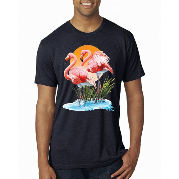 Wild Bobby, Flamingo Love Print, Animal Lover, Men Premium Tri Blend Tee, Vintage Navy, X-Large