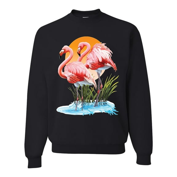 Wild Bobby, Flamingo Love Print, Animal Lover, Unisex Crewneck Graphic Sweatshirt, Black, XX-Large