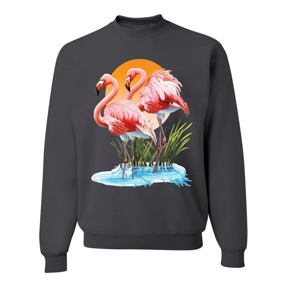 Wild Bobby, Flamingo Love Print, Animal Lover, Unisex Crewneck Graphic Sweatshirt, Charcoal, XX-Large