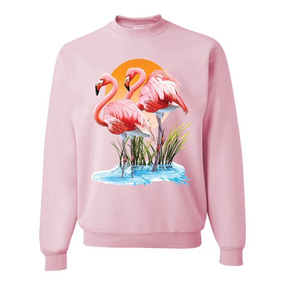 Wild Bobby, Flamingo Love Print, Animal Lover, Unisex Crewneck Graphic Sweatshirt, Light Pink, X-Large