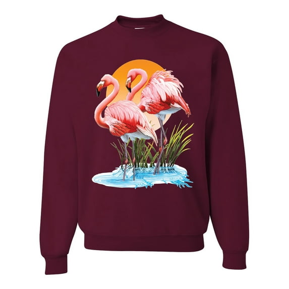 Wild Bobby, Flamingo Love Print, Animal Lover, Unisex Crewneck Graphic Sweatshirt, Maroon, Large