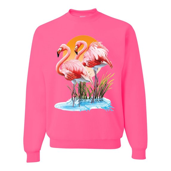Wild Bobby, Flamingo Love Print, Animal Lover, Unisex Crewneck Graphic Sweatshirt, Neon Pink, Small