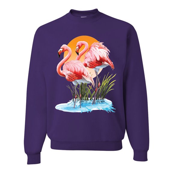 Wild Bobby, Flamingo Love Print, Animal Lover, Unisex Crewneck Graphic Sweatshirt, Purple, X-Large