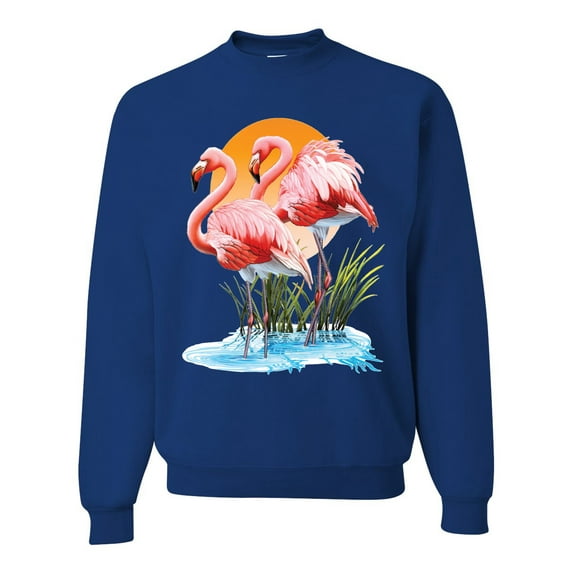 Wild Bobby, Flamingo Love Print, Animal Lover, Unisex Crewneck Graphic Sweatshirt, Royal, X-Large