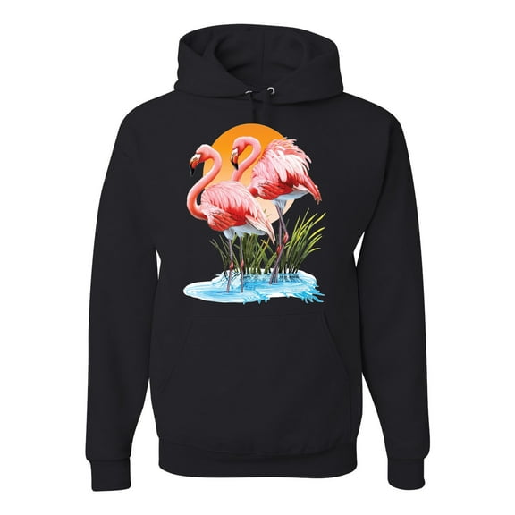 Wild Bobby, Flamingo Love Print, Animal Lover, Unisex Graphic Hoodie Sweatshirt, Black, XX-Large