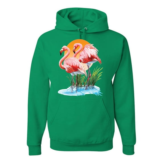 Wild Bobby, Flamingo Love Print, Animal Lover, Unisex Graphic Hoodie Sweatshirt, Kelly, 3X-Large