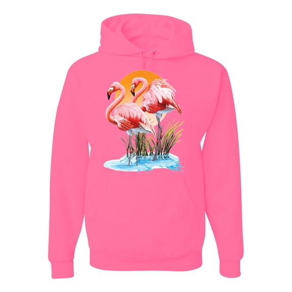 Wild Bobby, Flamingo Love Print, Animal Lover, Unisex Graphic Hoodie Sweatshirt, Neon Pink, Medium