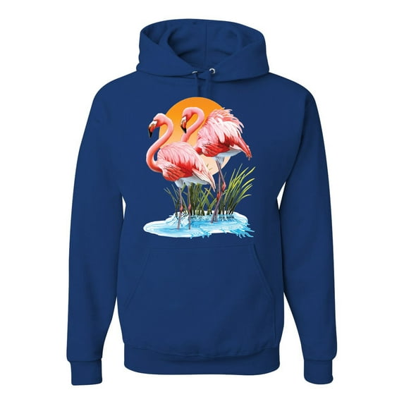 Wild Bobby, Flamingo Love Print, Animal Lover, Unisex Graphic Hoodie Sweatshirt, Royal, X-Large