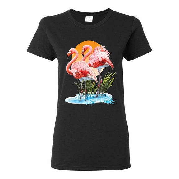 Wild Bobby, Flamingo Love Print, Animal Lover, Women Graphic Tee, Black, Small
