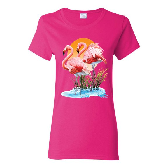Wild Bobby, Flamingo Love Print, Animal Lover, Women Graphic Tee, Fuschia, Large