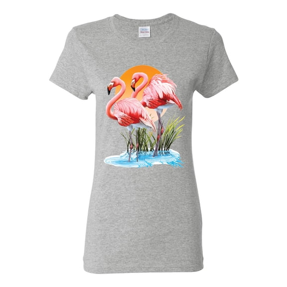 Wild Bobby, Flamingo Love Print, Animal Lover, Women Graphic Tee, Heather Grey, Large