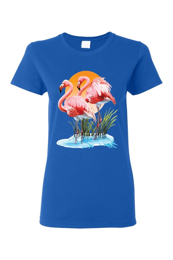 , Flamingo Love Print, Animal Lover, Women Graphic Tee, Royal, Large