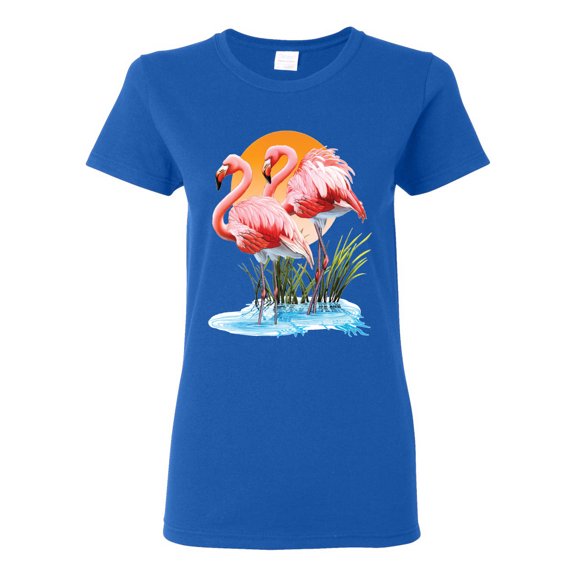 Wild Bobby, Flamingo Love Print, Animal Lover, Women Graphic Tee, Royal, Small