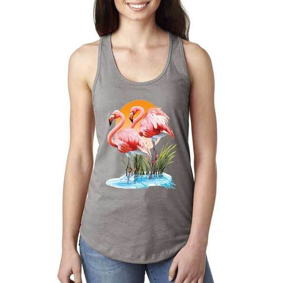 Wild Bobby, Flamingo Love Print, Animal Lover, Women Racerback Tank Top, Heather Grey, Large