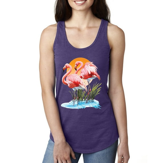 Wild Bobby, Flamingo Love Print, Animal Lover, Women Racerback Tank Top, Purple Rush, Large