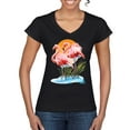 thumbnail image 1 of Wild Bobby, Flamingo Love Print, Animal Lover, Women Standard V-Neck Tee, Black, Small, 1 of 4
