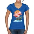 thumbnail image 1 of Wild Bobby, Flamingo Love Print, Animal Lover, Women Standard V-Neck Tee, Royal, Large, 1 of 4