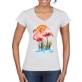 thumbnail image 1 of Wild Bobby, Flamingo Love Print, Animal Lover, Women Standard V-Neck Tee, White, XX-Large, 1 of 4