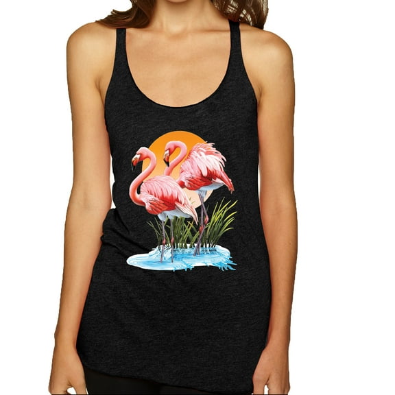 Wild Bobby, Flamingo Love Print, Animal Lover, Women Tri-Blend Racerback Tank Top, Vintage Black, Large
