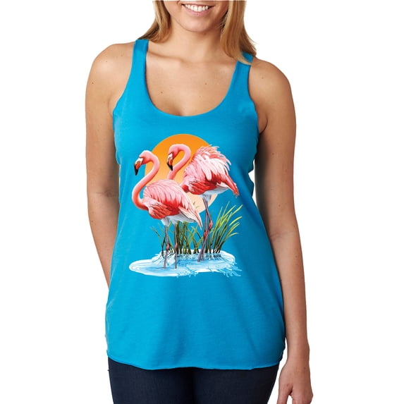 Wild Bobby, Flamingo Love Print, Animal Lover, Women Tri-Blend Racerback Tank Top, Vintage Turquoise, X-Large