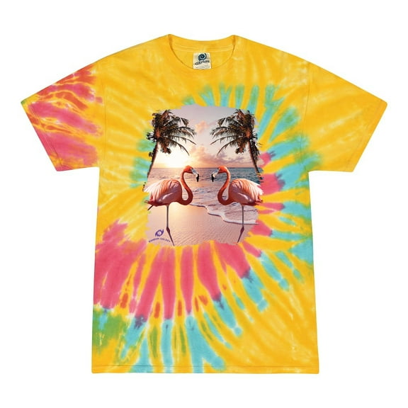Wild Bobby, Flamingos in Summer on Beach, Animal Lover, Tie-Dye Tees, Aurora, X-Large