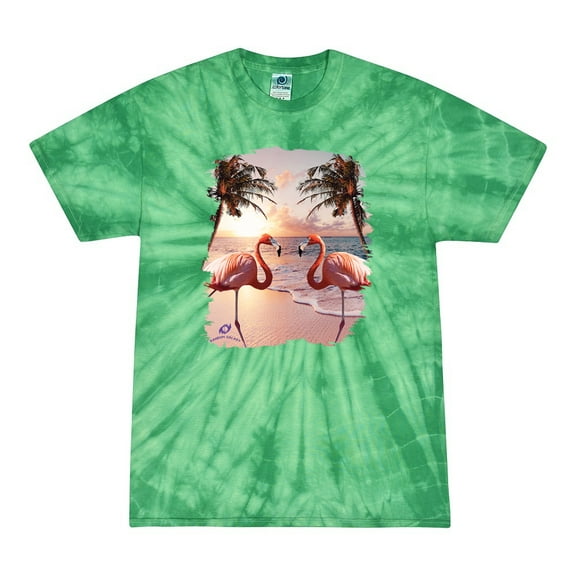 Wild Bobby, Flamingos in Summer on Beach, Animal Lover, Tie-Dye Tees, Spiral Kelly, Small