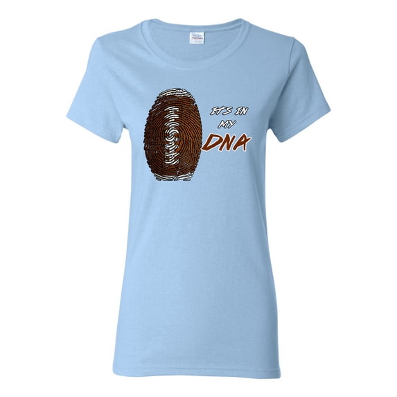 Wild Bobby, Football Fingerprint It's In My DNA, Sports, Women Graphic Tee, Light Blue, Large