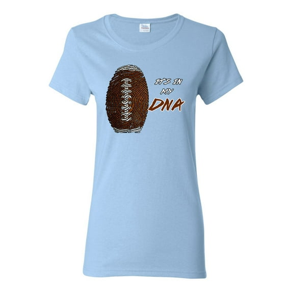 Wild Bobby, Football Fingerprint It's In My DNA, Sports, Women Graphic Tee, Light Blue, Small