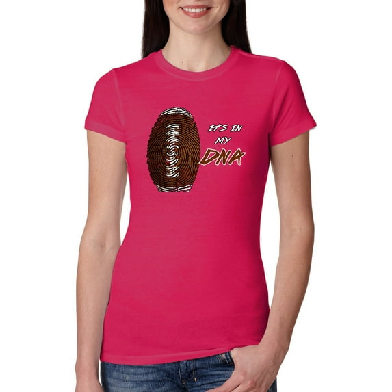 Wild Bobby, Football Fingerprint It's In My DNA, Sports, Women Slim Fit Junior Tee, Raspberry, XX-Large
