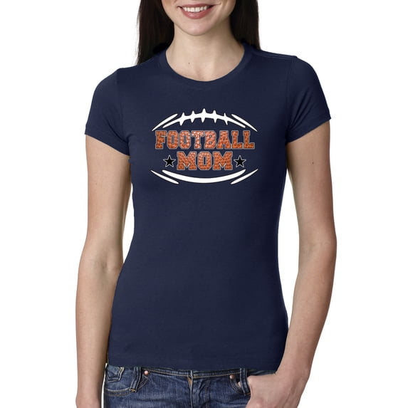 Wild Bobby, Football Mom, Sports, Women Slim Fit Junior Tee, Navy, Small