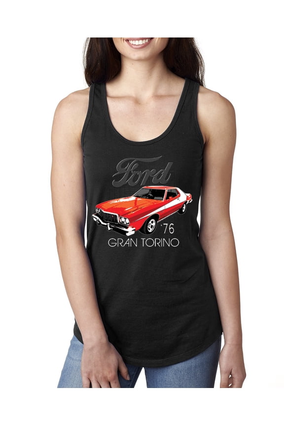 , Ford '76 Gran Torino Vintage Car Cars and Trucks Ladies Racerback Tank Top, Black, Small