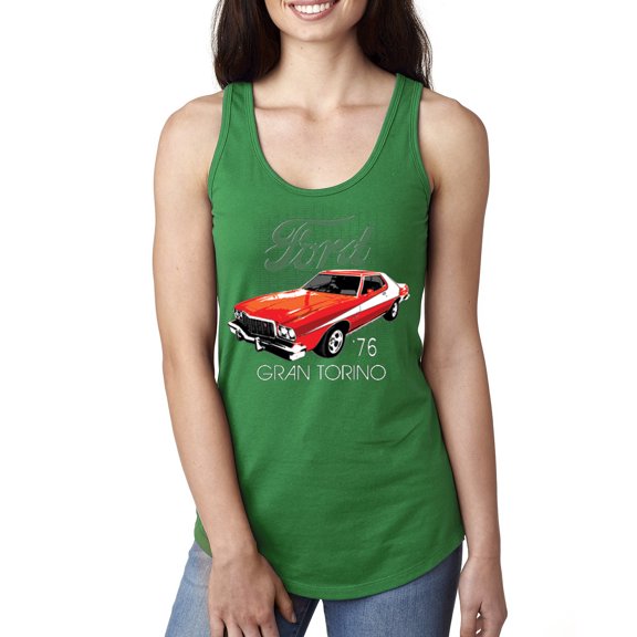 Wild Bobby, Ford '76 Gran Torino Vintage Car Cars and Trucks Ladies Racerback Tank Top, Kelly, X-Large