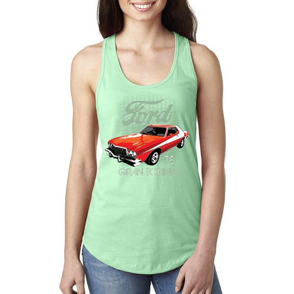 Wild Bobby, Ford '76 Gran Torino Vintage Car Cars and Trucks Ladies Racerback Tank Top, Mint, Large
