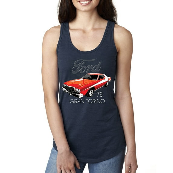 Wild Bobby, Ford '76 Gran Torino Vintage Car Cars and Trucks Ladies Racerback Tank Top, Navy, Small