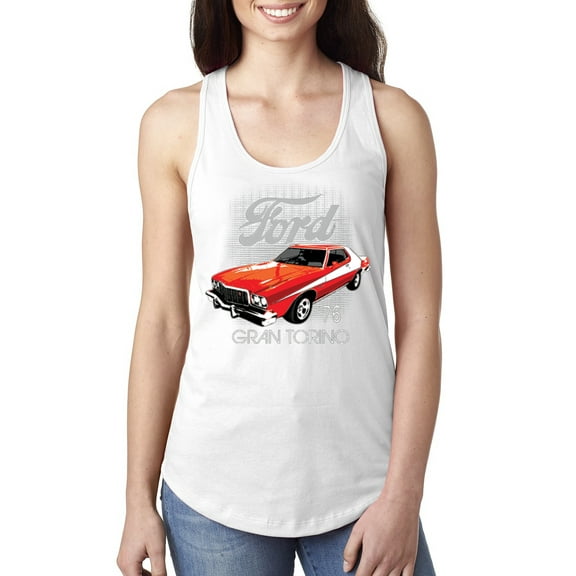 Wild Bobby, Ford '76 Gran Torino Vintage Car Cars and Trucks Ladies Racerback Tank Top, White, Medium