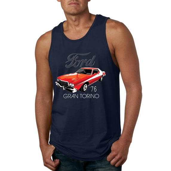 Wild Bobby, Ford '76 Gran Torino Vintage Car Cars and Trucks Mens Graphic Tank Top, Navy, Medium